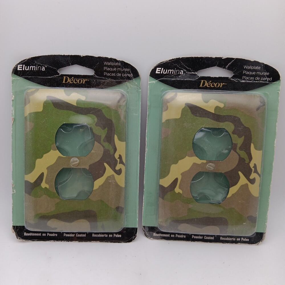Elumina Wall Plate Double Outlet Green Cover Camo 2pk Military Hunting Gift NIB